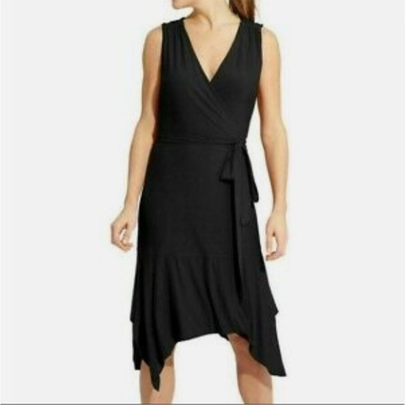 Athleta Windward Black Jersey Knit Sleeveless Fit and Flare Wrap Dress XS - Picture 1 of 12